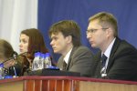 Члены Президиума Съезда молодых ученых России (слева направо): О.В. Бояркина, А.В. Щеглов, В.Н. Попов