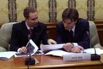 Слева направо: член Совета Российского союза молодых ученых Андрей Тамонов и Председатель Совета Российского союза молодых ученых Александр Щеглов